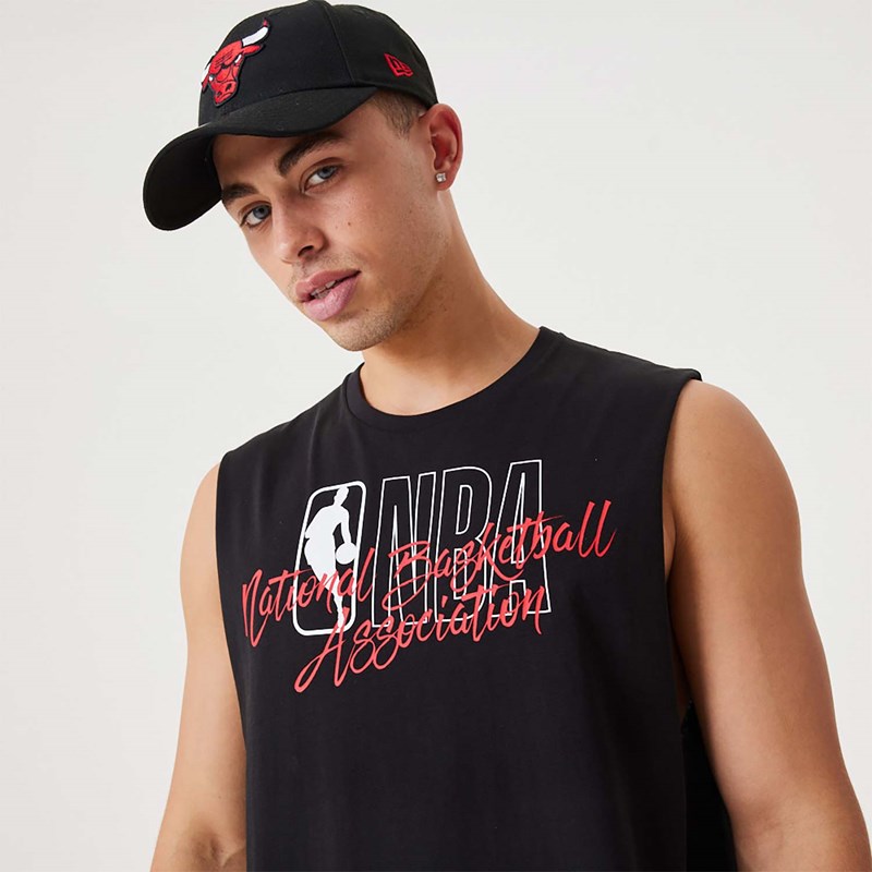 Black New Era NBA Script Essential Tank Top T-Shirt | TMCI93204