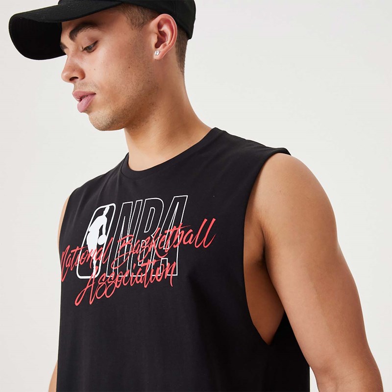 Black New Era NBA Script Essential Tank Top T-Shirt | TMCI93204