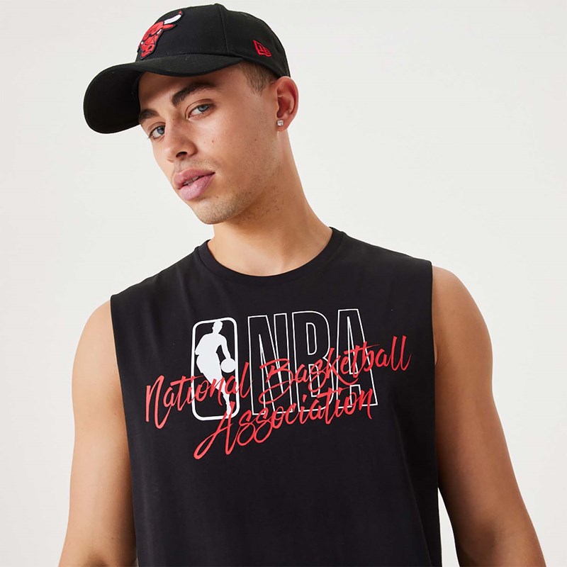 Black New Era NBA Script Essential Tank Top T-Shirt | TMCI93204