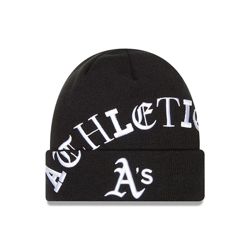 Black New Era Oakland Athletics Blackletter Knit | SDCG32591