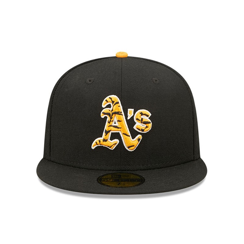 Black New Era Oakland Athletics Tiger Fill Fitted Cap 59fifty | BPEA64351