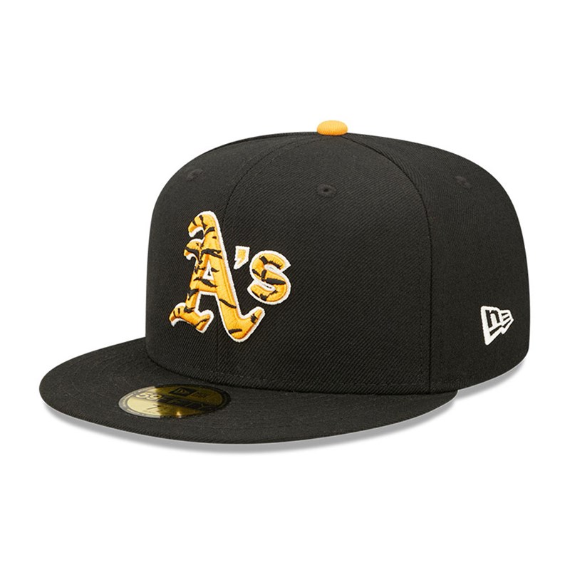 Black New Era Oakland Athletics Tiger Fill Fitted Cap 59fifty | BPEA64351