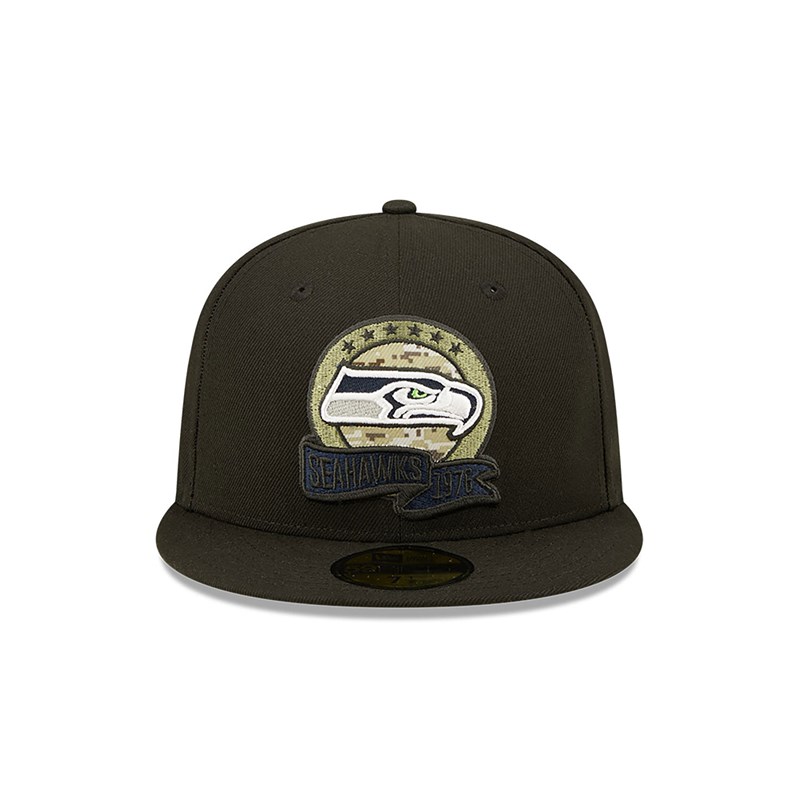 Black New Era Seatlle Seahawks NFL Salute To Service Fitted Cap 59fifty | GTKL32178