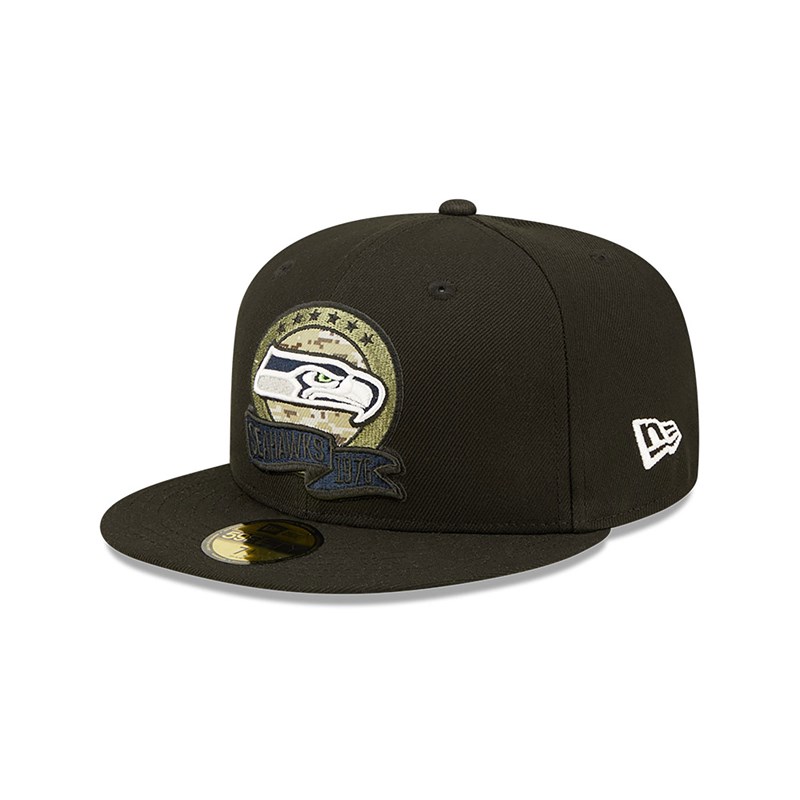 Black New Era Seatlle Seahawks NFL Salute To Service Fitted Cap 59fifty | GTKL32178