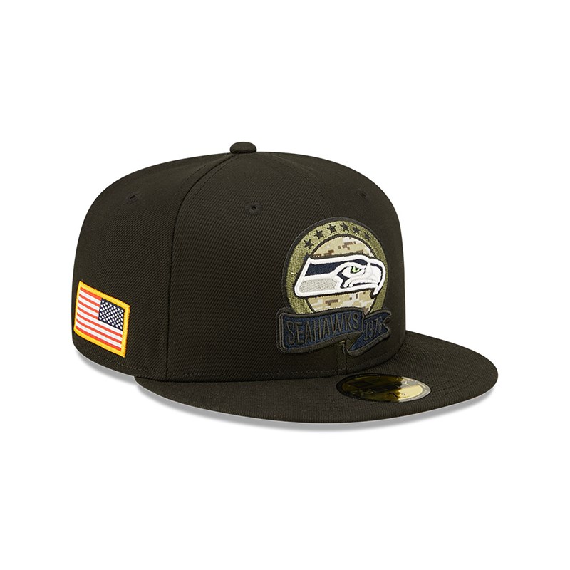 Black New Era Seatlle Seahawks NFL Salute To Service Fitted Cap 59fifty | GTKL32178