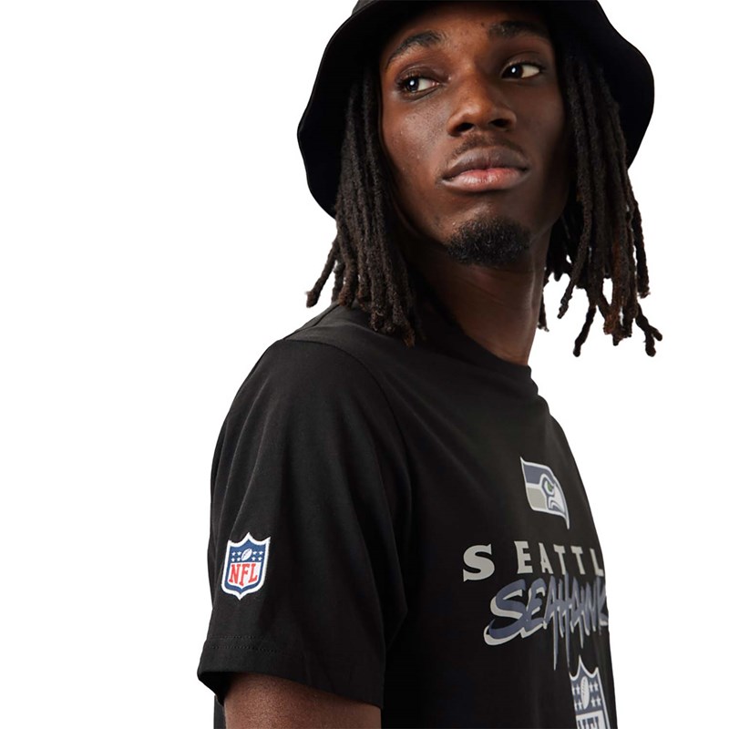 Black New Era Seattle Seahawks NFL Script T-Shirt | TICS81902