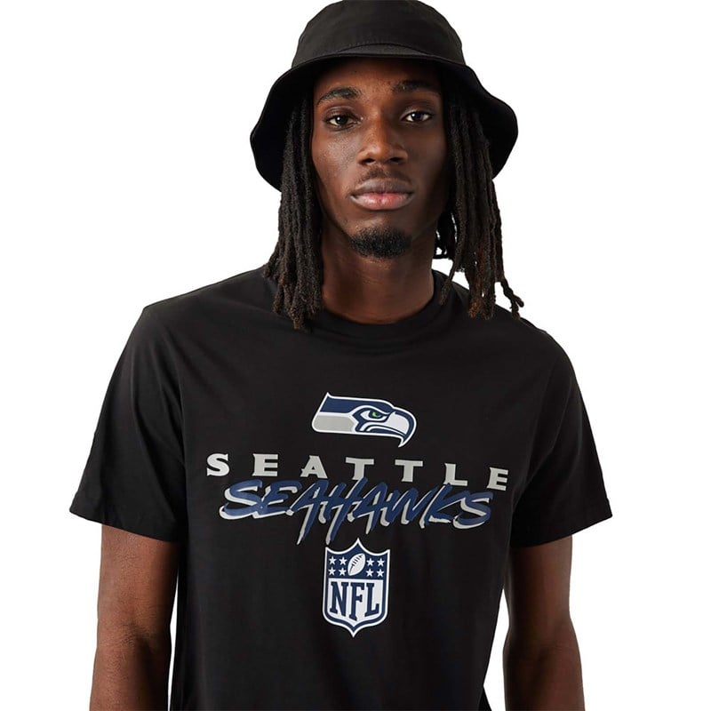 Black New Era Seattle Seahawks NFL Script T-Shirt | TICS81902