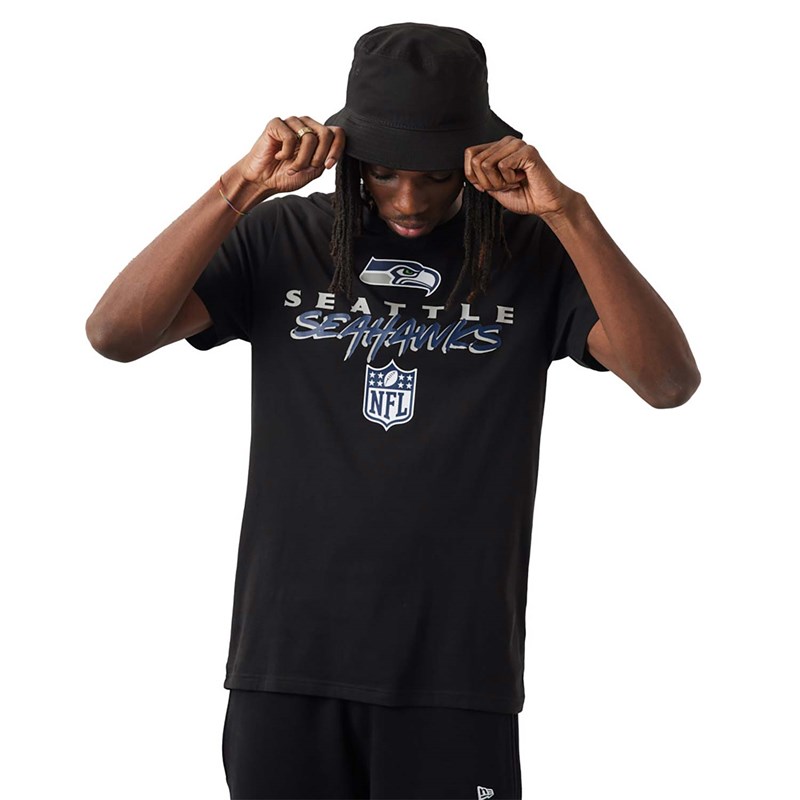 Black New Era Seattle Seahawks NFL Script T-Shirt | TICS81902