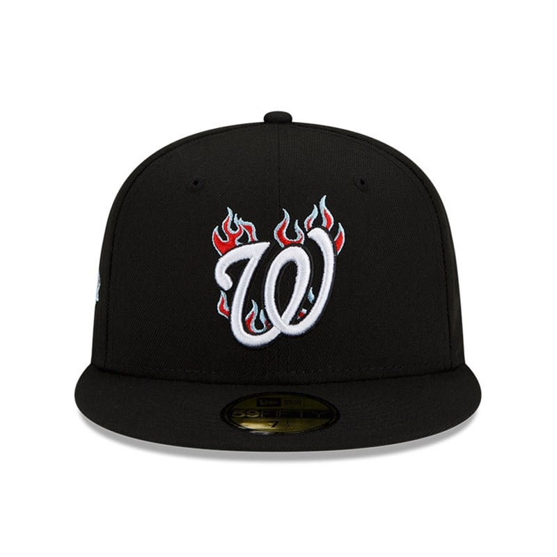 Black New Era Washington MLB Team Fire Fitted Cap 59fifty | BNVF80614