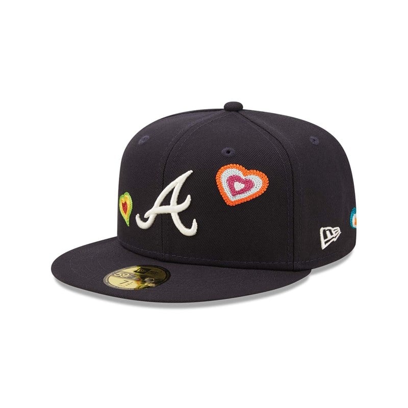 Blue New Era Atlanta Braves Chain Stitch Heart Fitted Cap 59fifty | AHDN64795