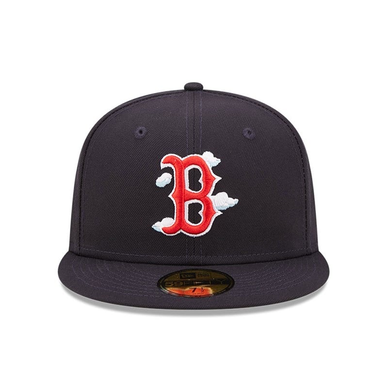 Blue New Era Boston Sox Comic Cloud Fitted Cap 59fifty | AFYT45162