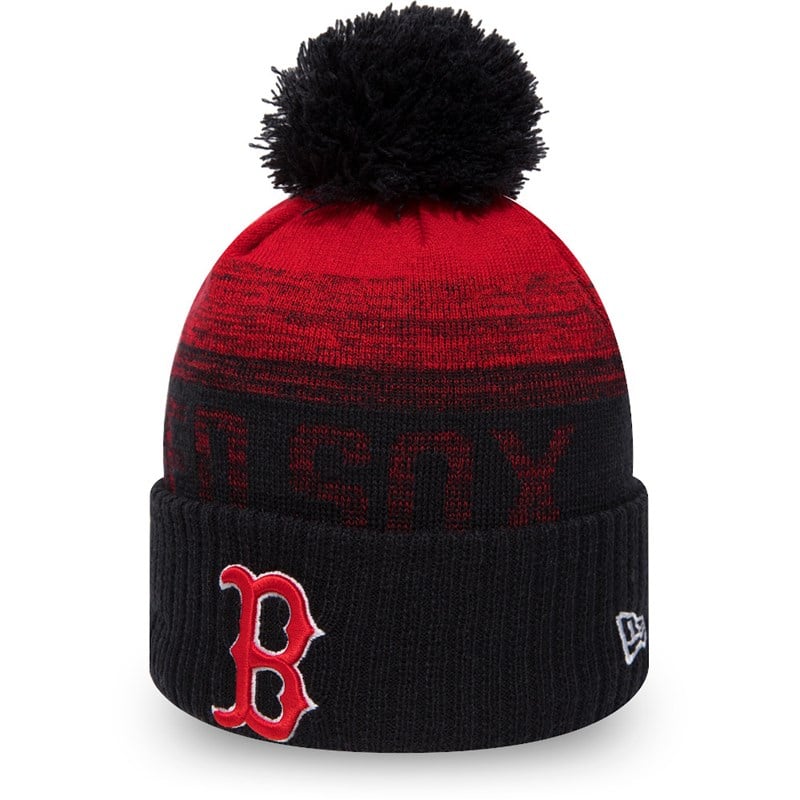 Blue New Era Boston Sox Ombre Bobble Beanie Hat Knit | UKBO39147