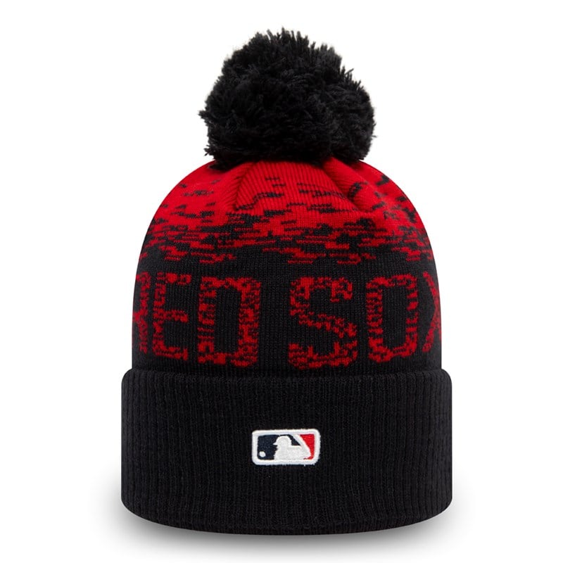 Blue New Era Boston Sox Ombre Bobble Beanie Hat Knit | UKBO39147