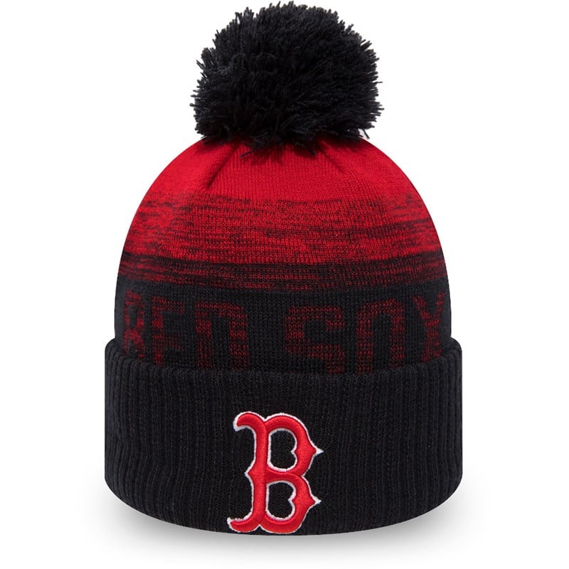 Blue New Era Boston Sox Ombre Bobble Beanie Hat Knit | UKBO39147