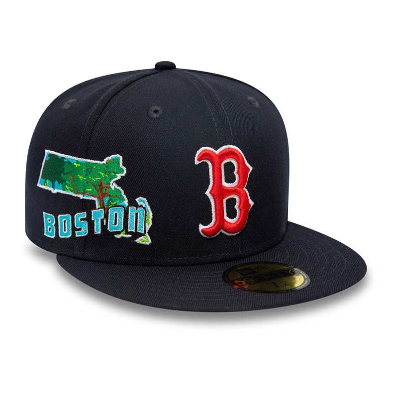 Blue New Era Boston Sox Stateview Fitted Cap 59fifty | CUHJ59480