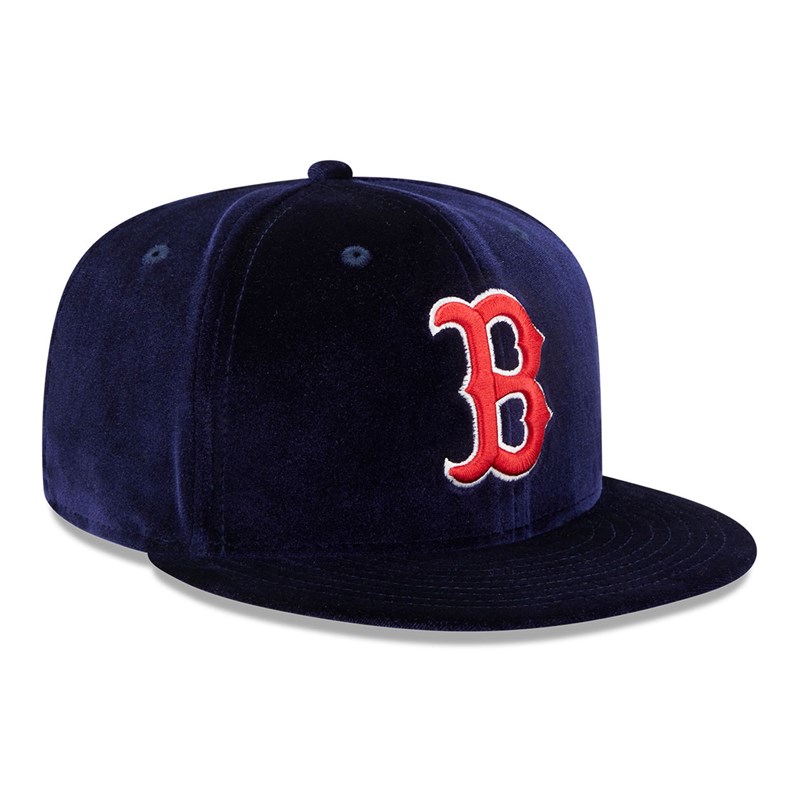 Blue New Era Boston Sox Velvet Fitted Cap 59fifty | TSFV98546