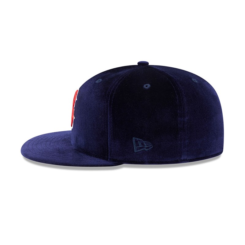 Blue New Era Boston Sox Velvet Fitted Cap 59fifty | TSFV98546