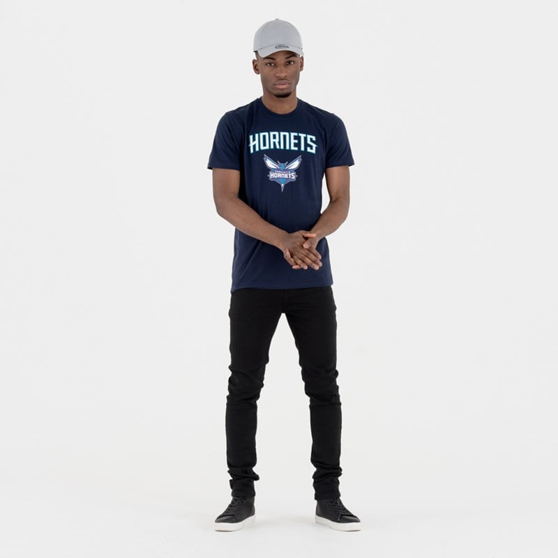 Blue New Era Charlotte Hornets Team Logo T-Shirt | BREO84219