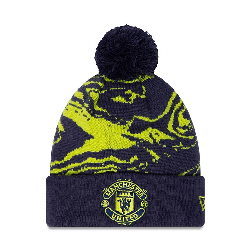 Blue New Era Manchester United Fc All Over Print Cuff Beanie Hat Knit | KYTV87306