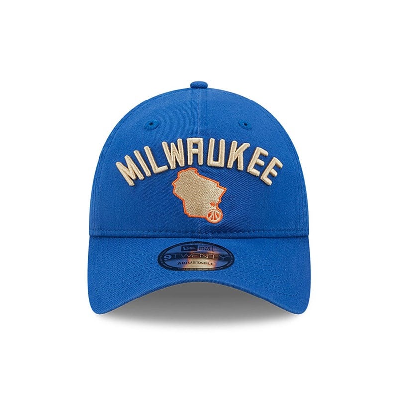 Blue New Era Milwaukee Bucks Authentics City Edition Adjustable Cap 9twenty | UKBP24970