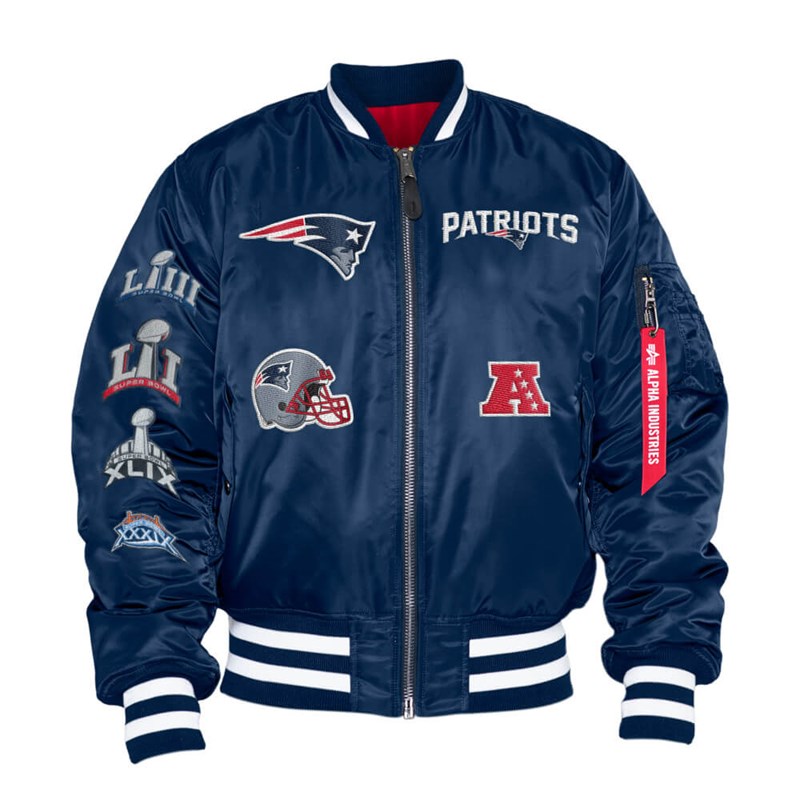 Blue New Era New England Partriots X Alpha Industries Reversible Bomber Jacket | SEVB49713