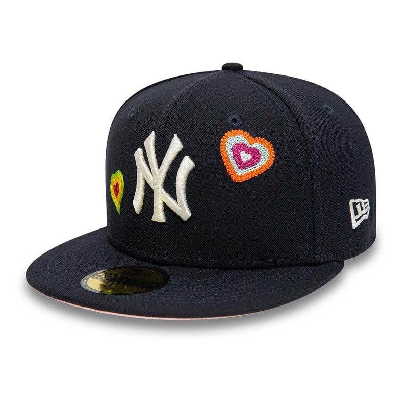 Blue New Era New York Yankees Chain Stitch Heart Fitted Cap 59fifty | CLAW51307