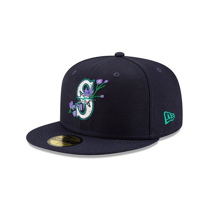 Blue New Era Seattle Mariners Side Patch Bloom Fitted Cap 59fifty | GOLB54198