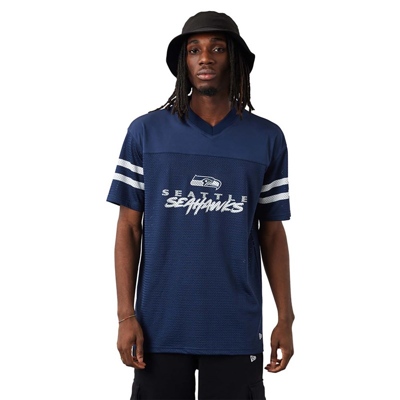 Blue New Era Seattle Seahawks NFL Script Jersey T-Shirt | YEZR67854