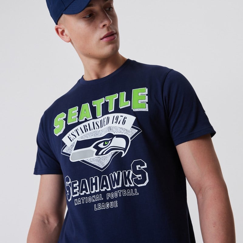 Blue New Era Seattle Seahawks NFL Team Wordmark T-Shirt | KFUV26194