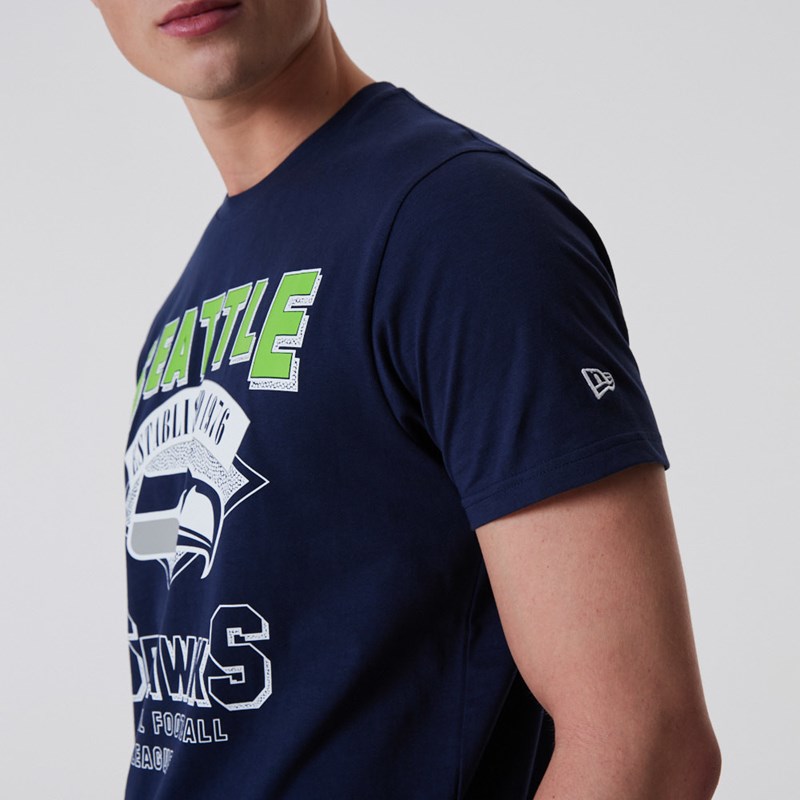 Blue New Era Seattle Seahawks NFL Team Wordmark T-Shirt | KFUV26194