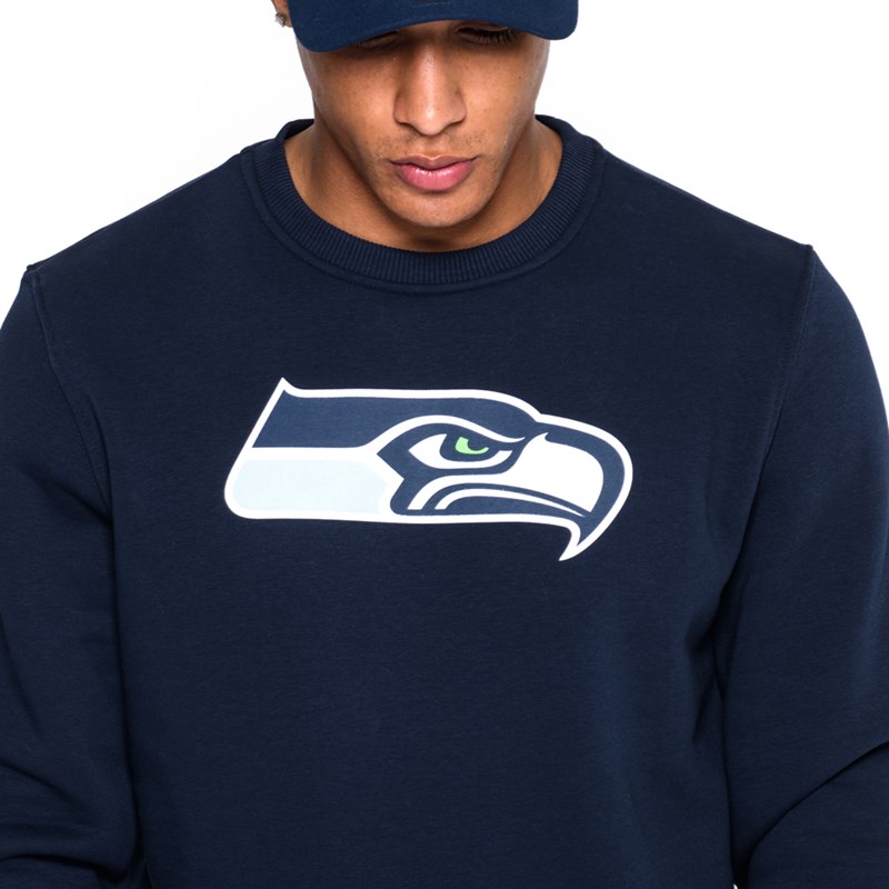 Blue New Era Seattle Seahawks Team Logo Crew Neck Sweatshirt | UINL21348