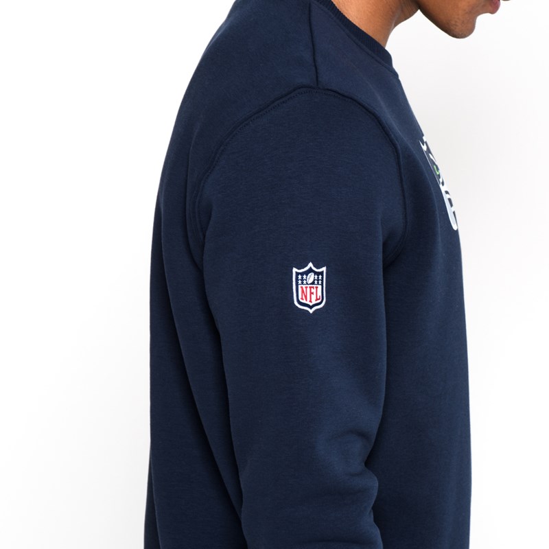 Blue New Era Seattle Seahawks Team Logo Crew Neck Sweatshirt | UINL21348