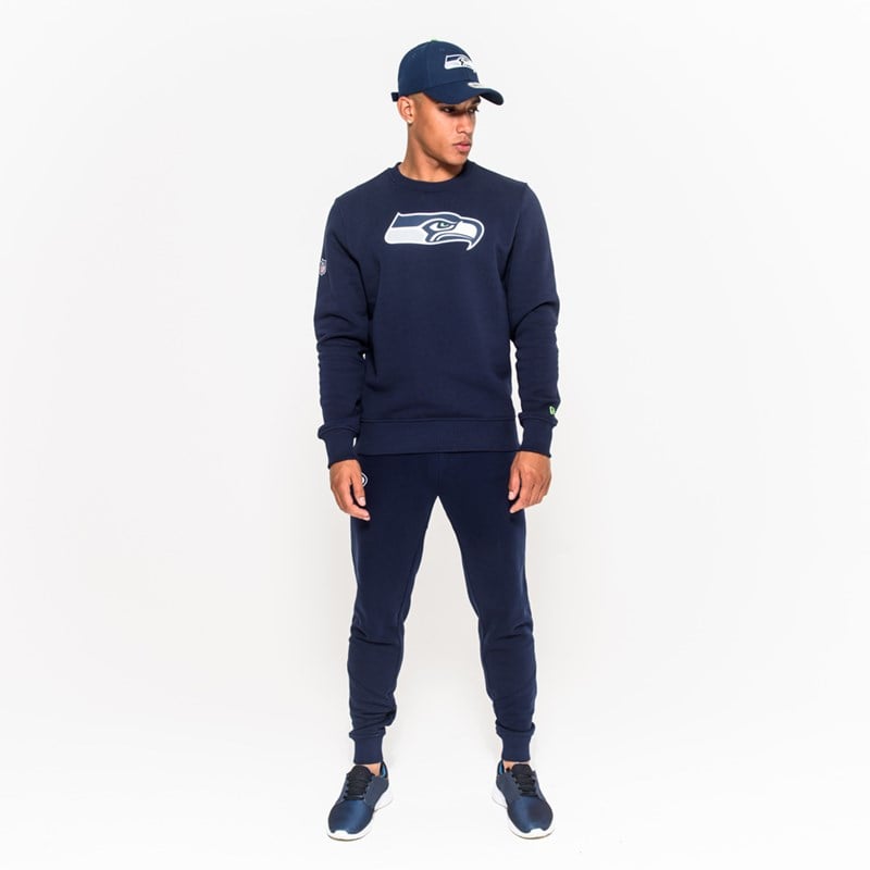 Blue New Era Seattle Seahawks Team Logo Crew Neck Sweatshirt | UINL21348