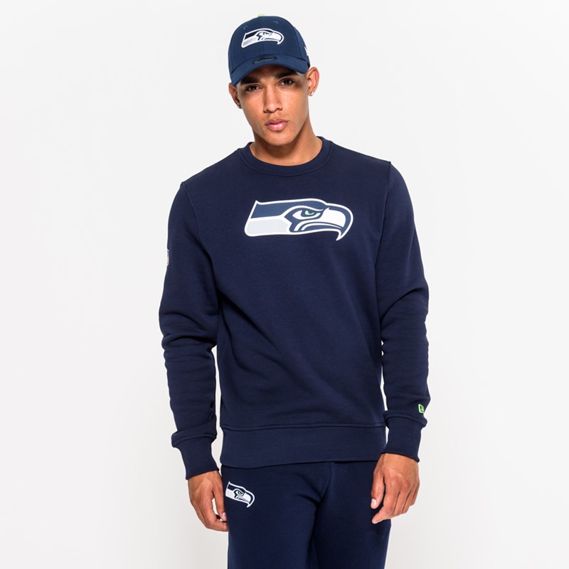 Blue New Era Seattle Seahawks Team Logo Crew Neck Sweatshirt | UINL21348