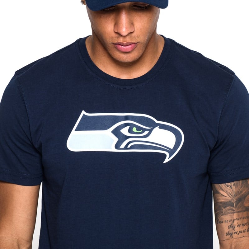 Blue New Era Seattle Seahawks Team Logo T-Shirt | XNBZ61379