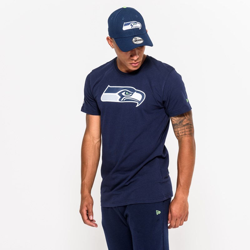 Blue New Era Seattle Seahawks Team Logo T-Shirt | XNBZ61379