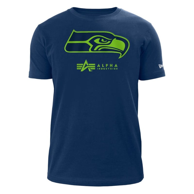 Blue New Era Seattle Seahawks X Alpha Industries T-Shirt | KFBH76432