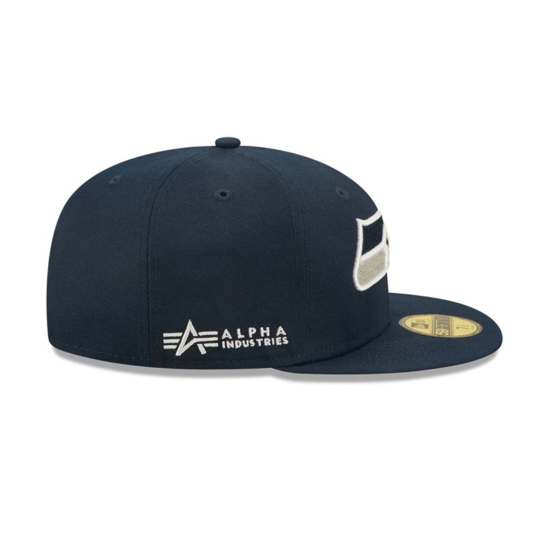 Blue New Era Seattle Seahawks X Alpha Industries Fitted Cap 59fifty | NVXA79260