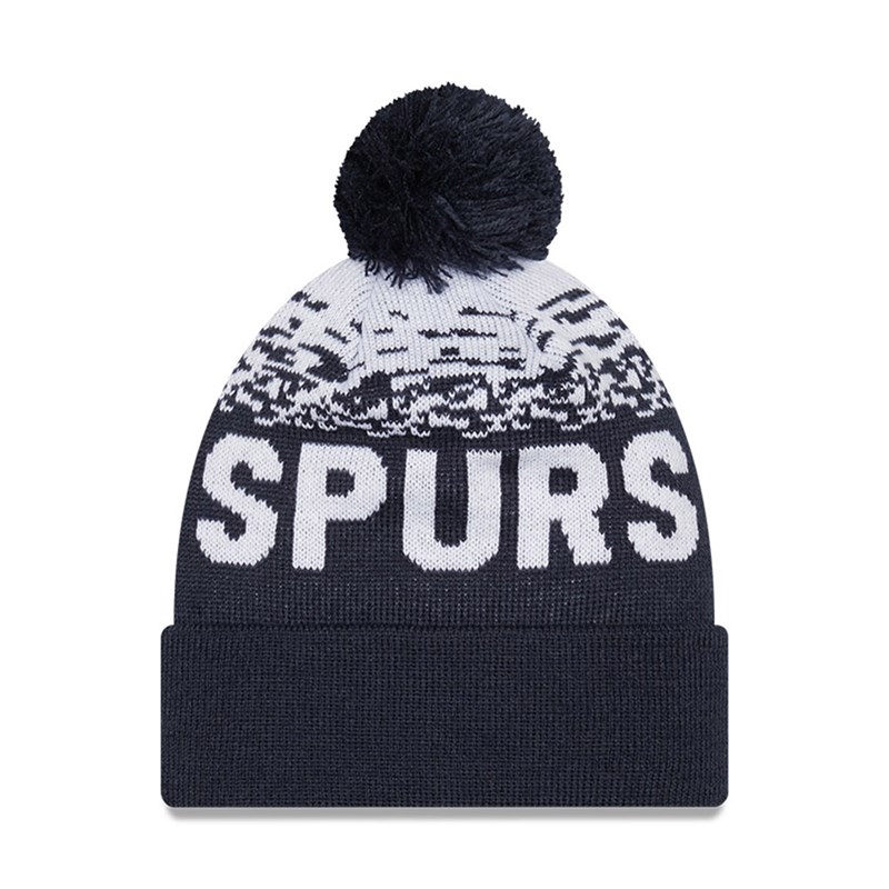 Blue New Era Tottenham Hotspur Logo Bobble Beanie Hat Knit | HORA71356