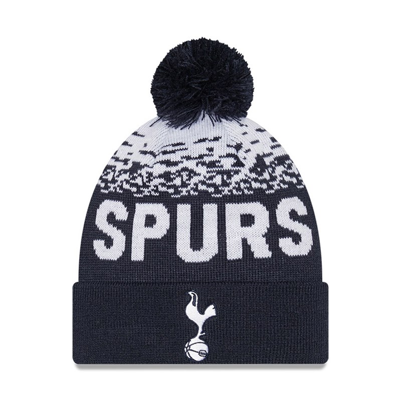 Blue New Era Tottenham Hotspur Logo Bobble Beanie Hat Knit | HORA71356