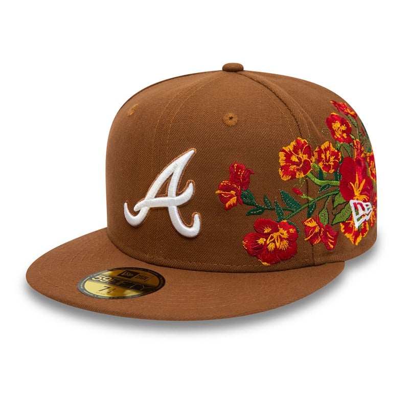 Brown New Era Atlanta Braves MLB Floral Toffee Fitted Cap 59fifty | YATK87254