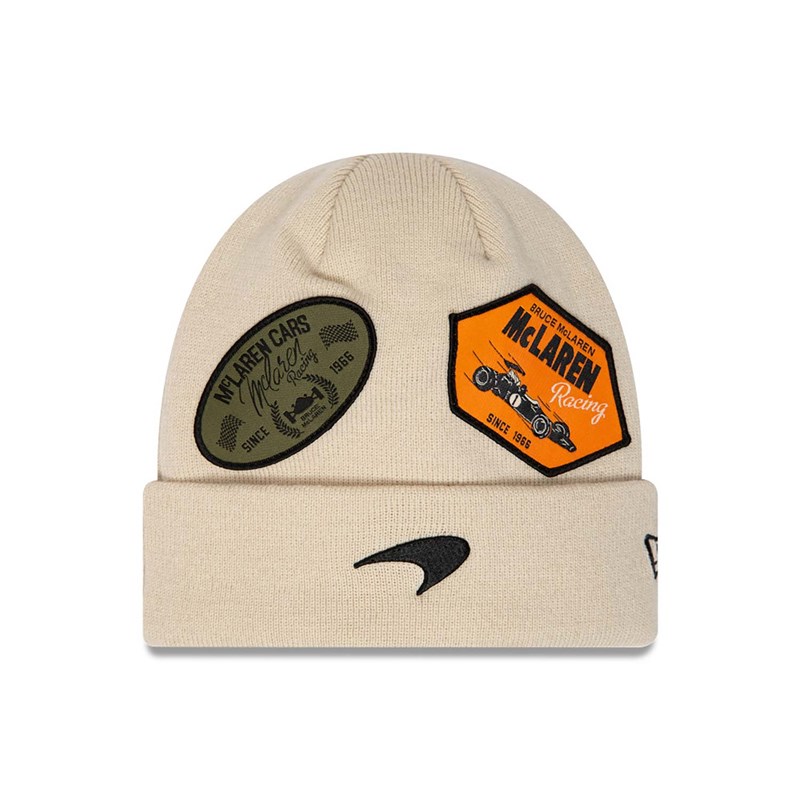 Cream New Era Mclaren Racing Cuff Beanie Hat Knit | FHND08927