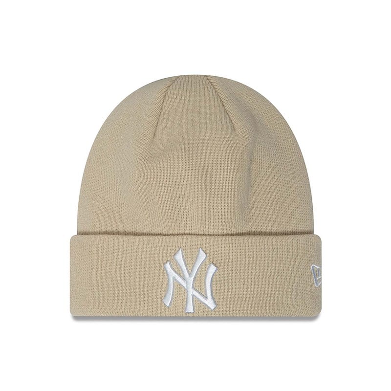 Cream New Era New York Yankees Essential Cuff Beanie Hat Knit | CGBK79614