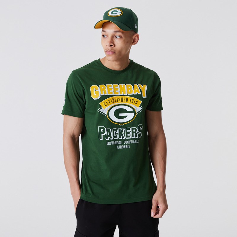 Green New Era Bay Packers NFL Team Wordmark T-Shirt | SFWI53987