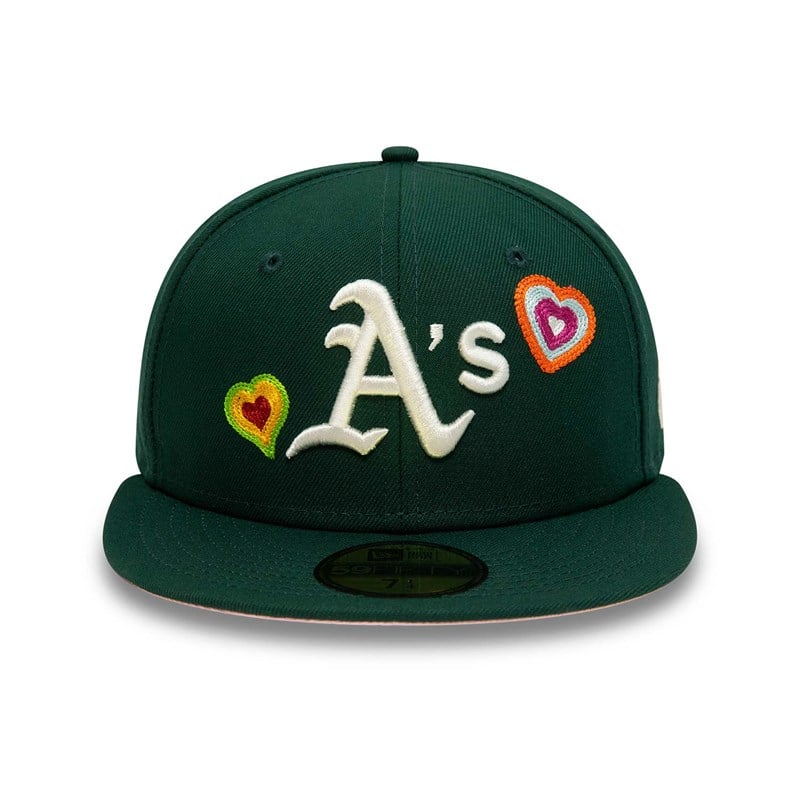 Green New Era Oakland Athletics Chain Stitch Heart Fitted Cap 59fifty | BPMY42603