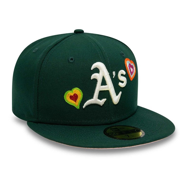 Green New Era Oakland Athletics Chain Stitch Heart Fitted Cap 59fifty | BPMY42603