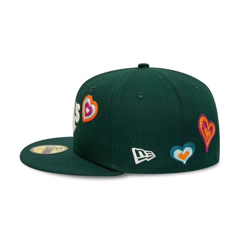 Green New Era Oakland Athletics Chain Stitch Heart Fitted Cap 59fifty | BPMY42603