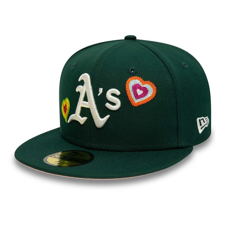 Green New Era Oakland Athletics Chain Stitch Heart Fitted Cap 59fifty | BPMY42603