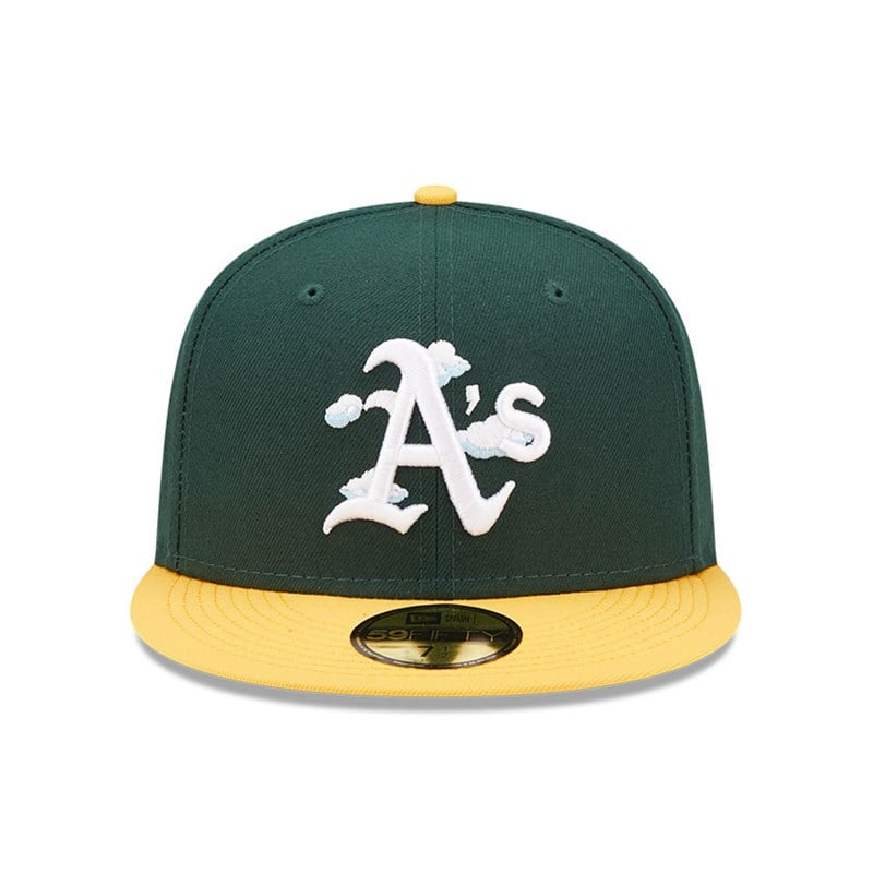 Green New Era Oakland Athletics Comic Cloud Fitted Cap 59fifty | FDUM36472