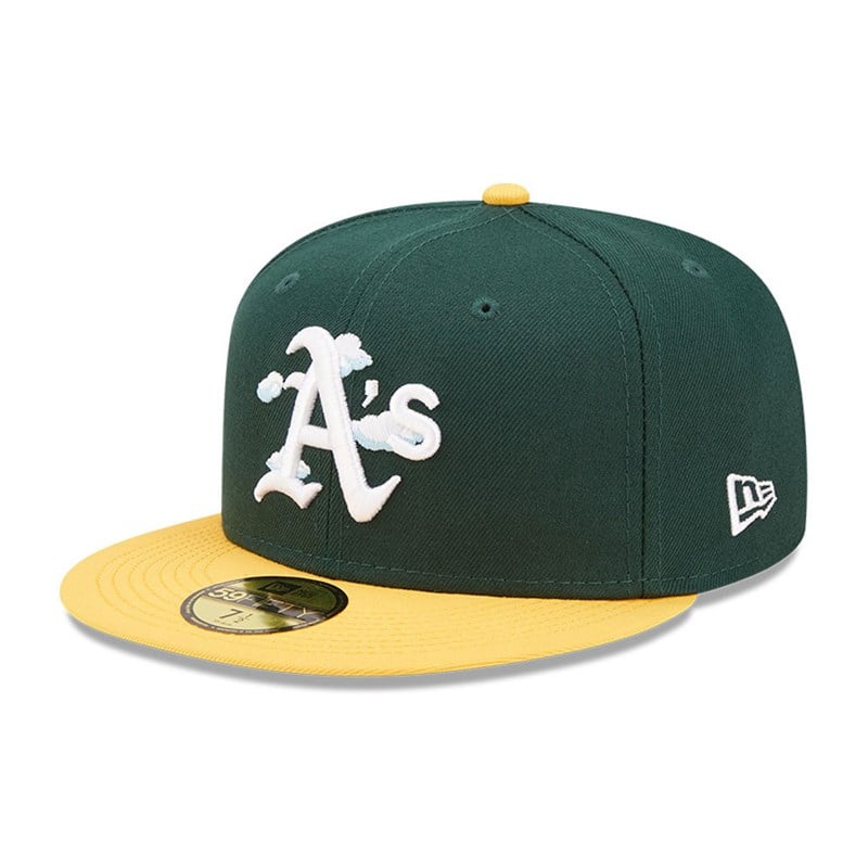 Green New Era Oakland Athletics Comic Cloud Fitted Cap 59fifty | FDUM36472